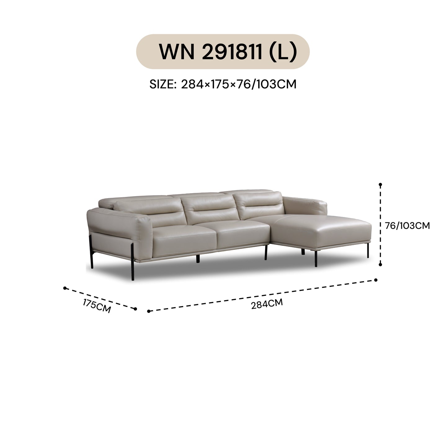 MASAKINI L SHAPE LEATHER SOFA WN 291811 (L)