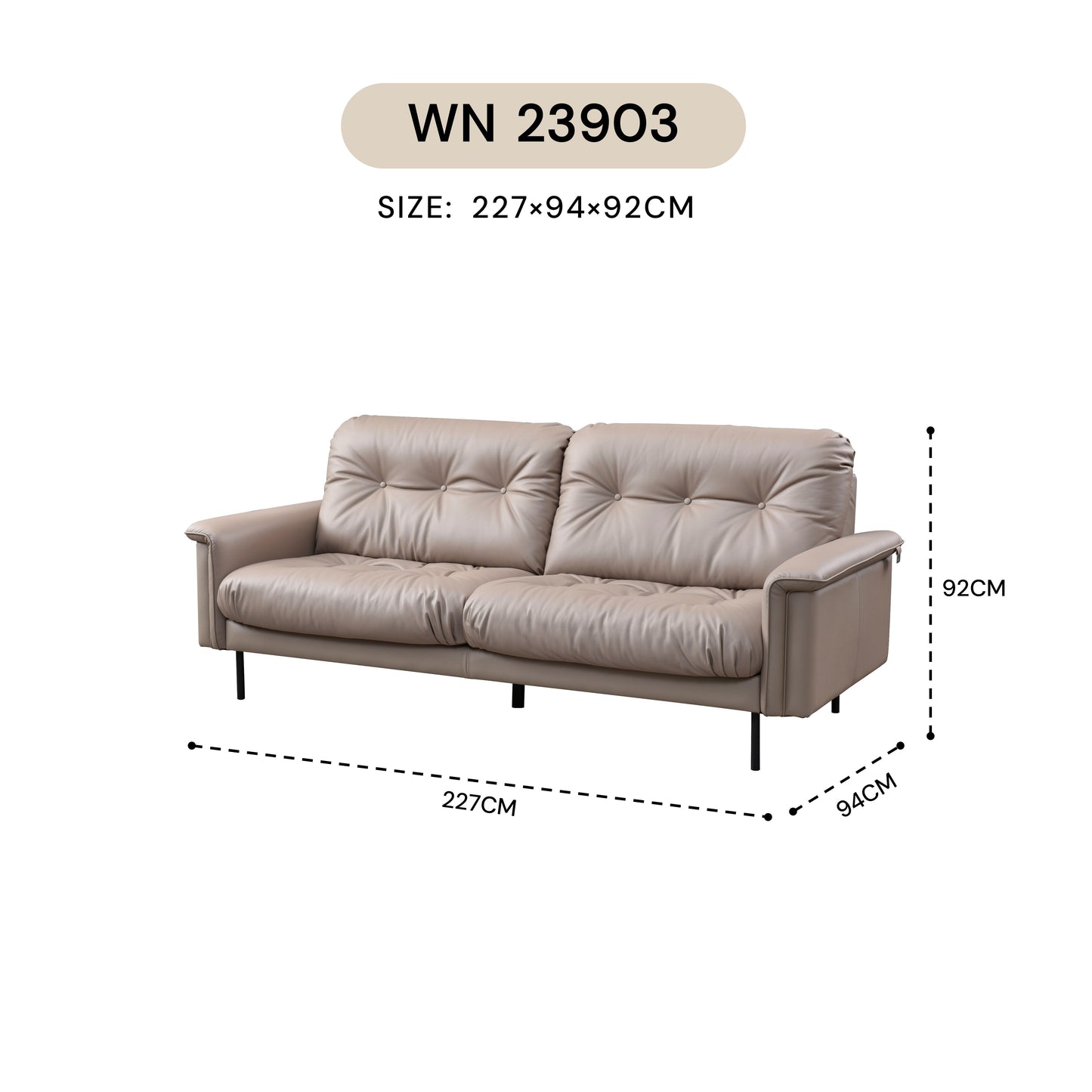 MASAKINI 3-SEATER LEATHER SOFA WN 23903