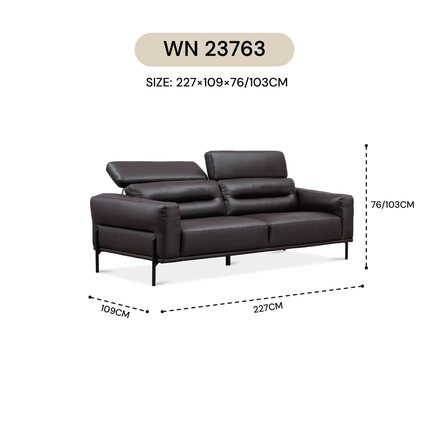 MASAKINI 3-SEATER LEATHER SOFA WN 23763