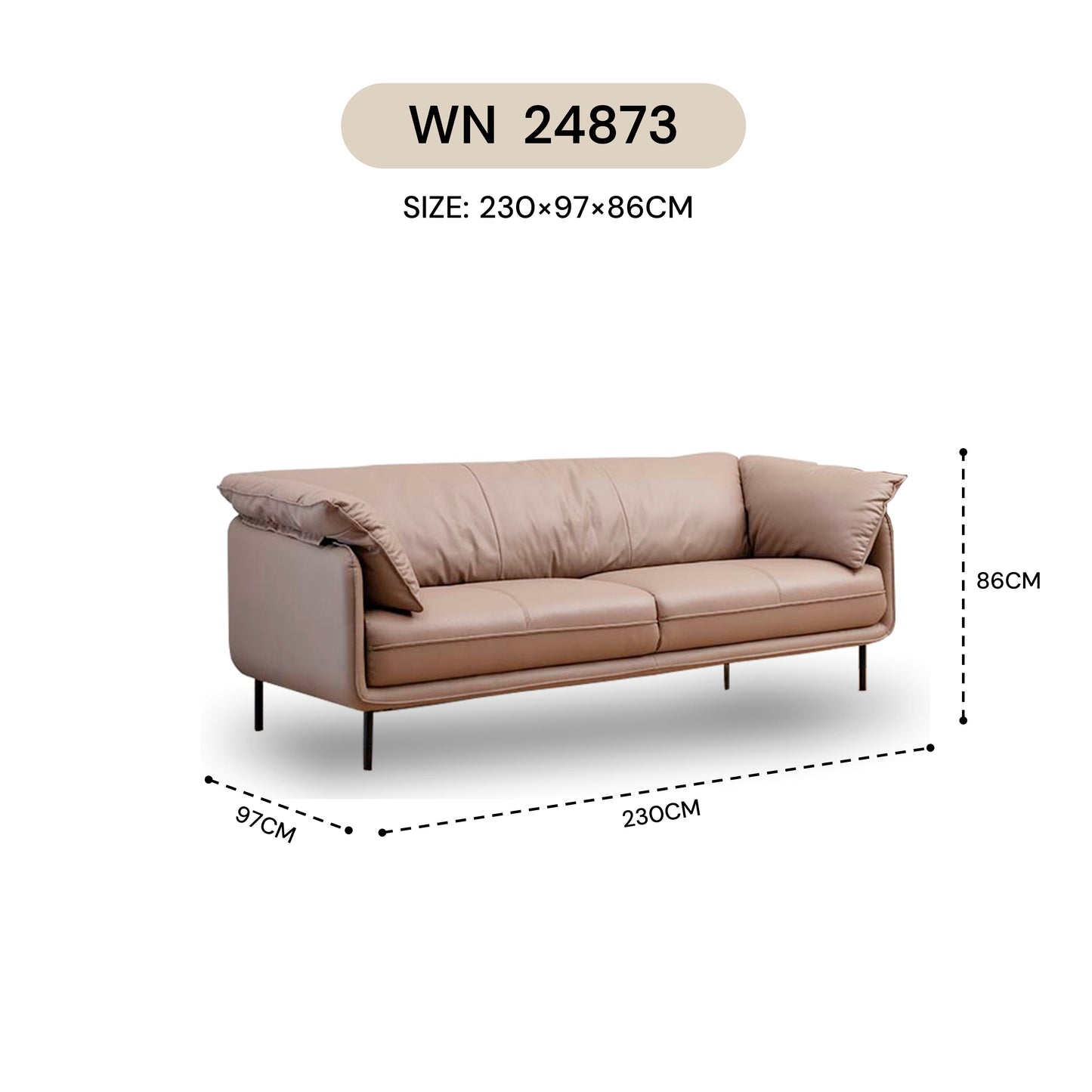 MASAKINI 3-SEATER LEATHER SOFA WN 24873