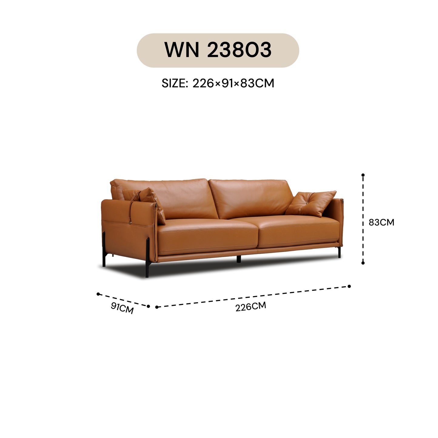 MASAKINI 3-SEATER LEATHER SOFA WN 23803