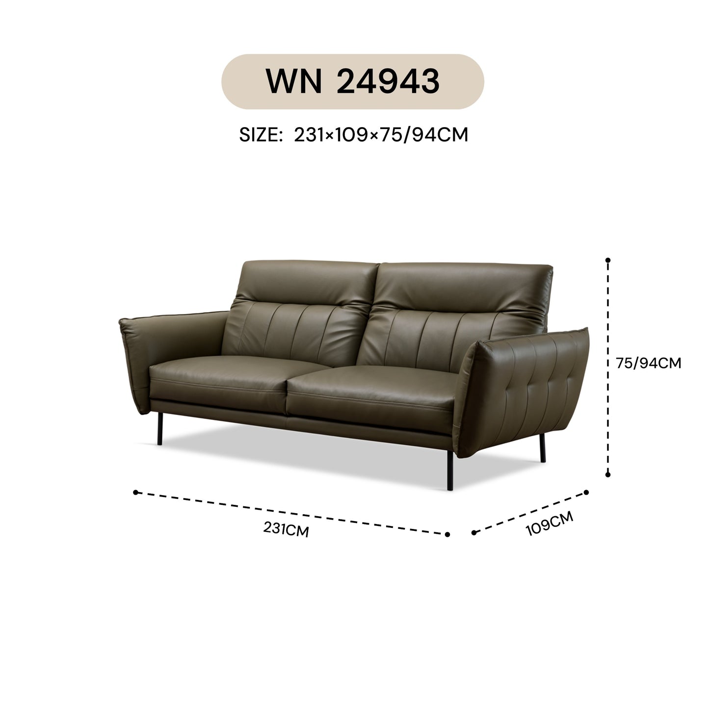 MASAKINI 3-SEATER LEATHER SOFA WN 24943