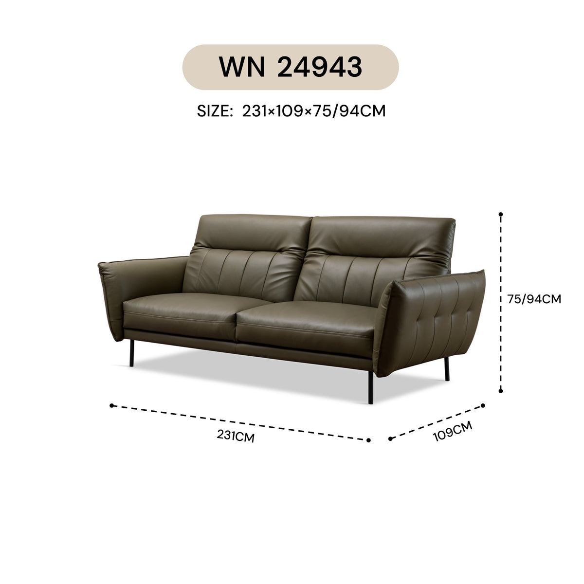 MASAKINI 3-SEATER LEATHER SOFA WN 24943