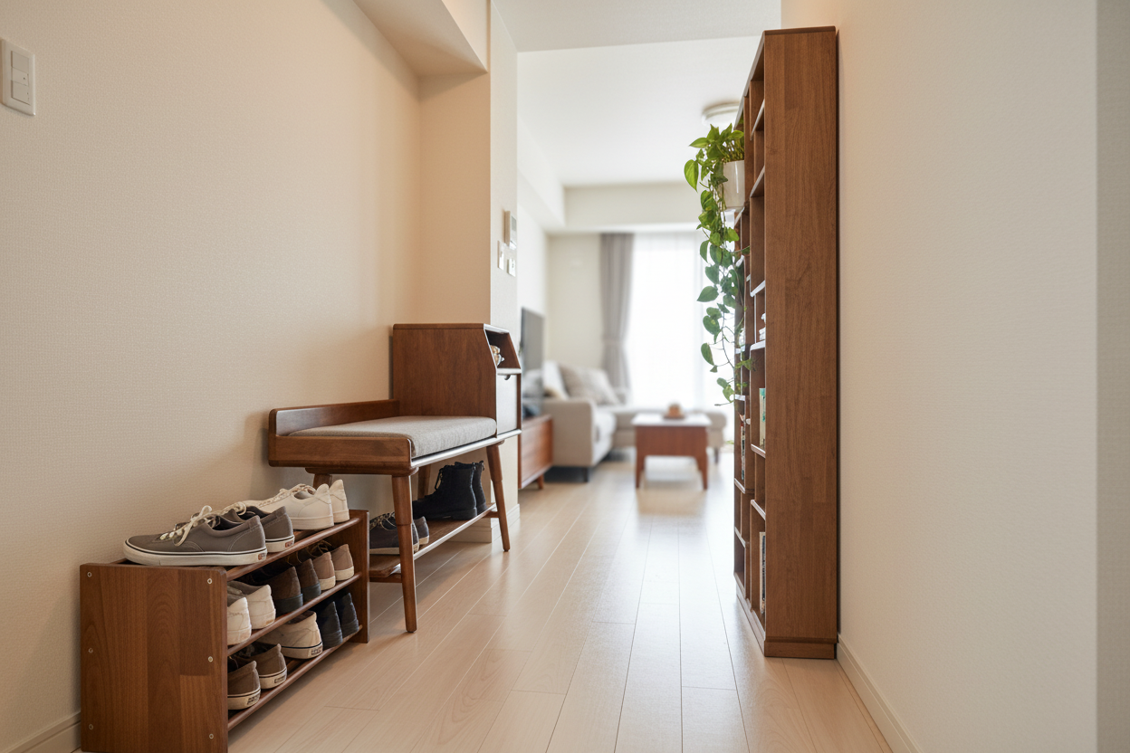 After - organized with shoe rack and partition