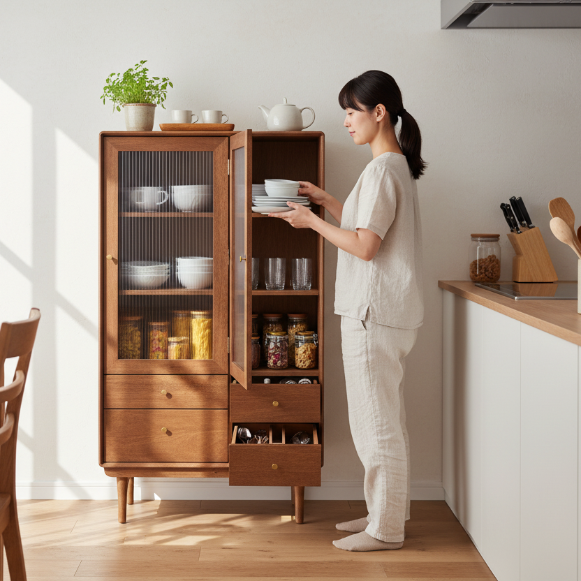 ARKED CABINET storing kitchen items