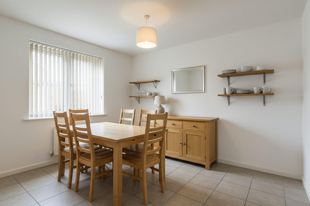 Before - furnished but plain dining area