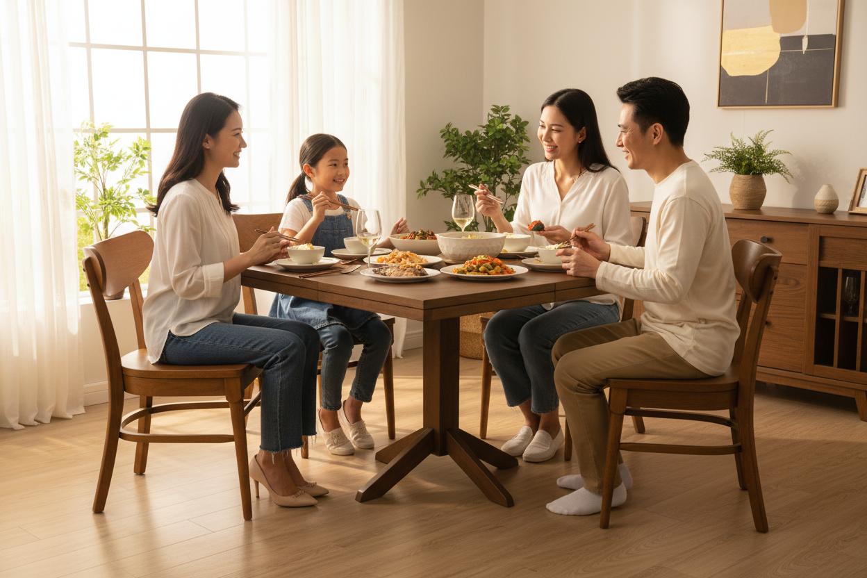 Family at dining table