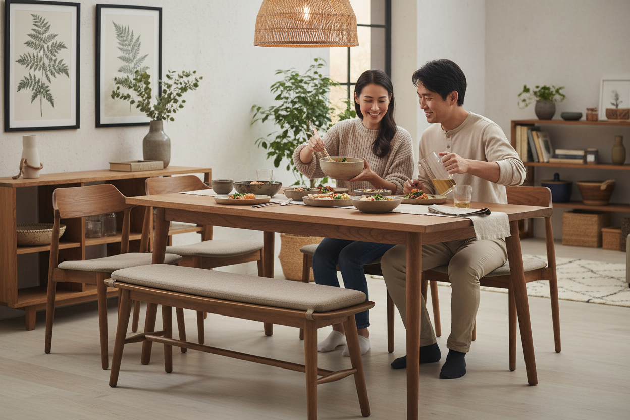 Family on dining bench