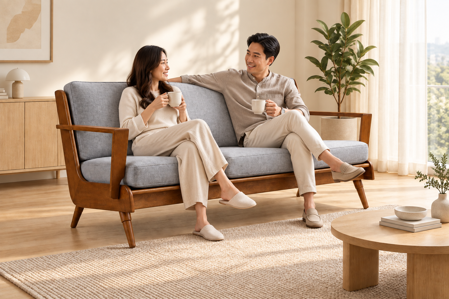 FJ 2973 sofa lifestyle image with a couple relaxing at home