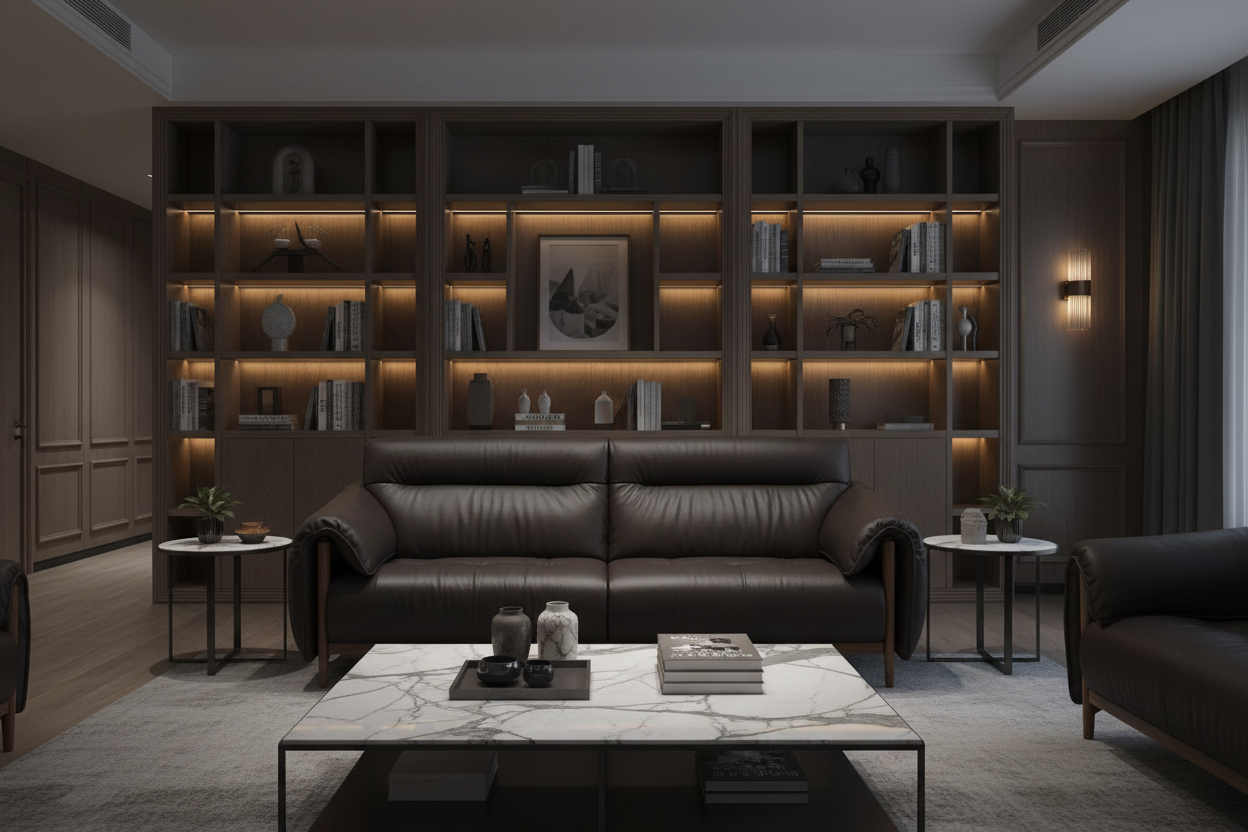 FM 251087 Dark Leather Sofa Lifestyle Hero