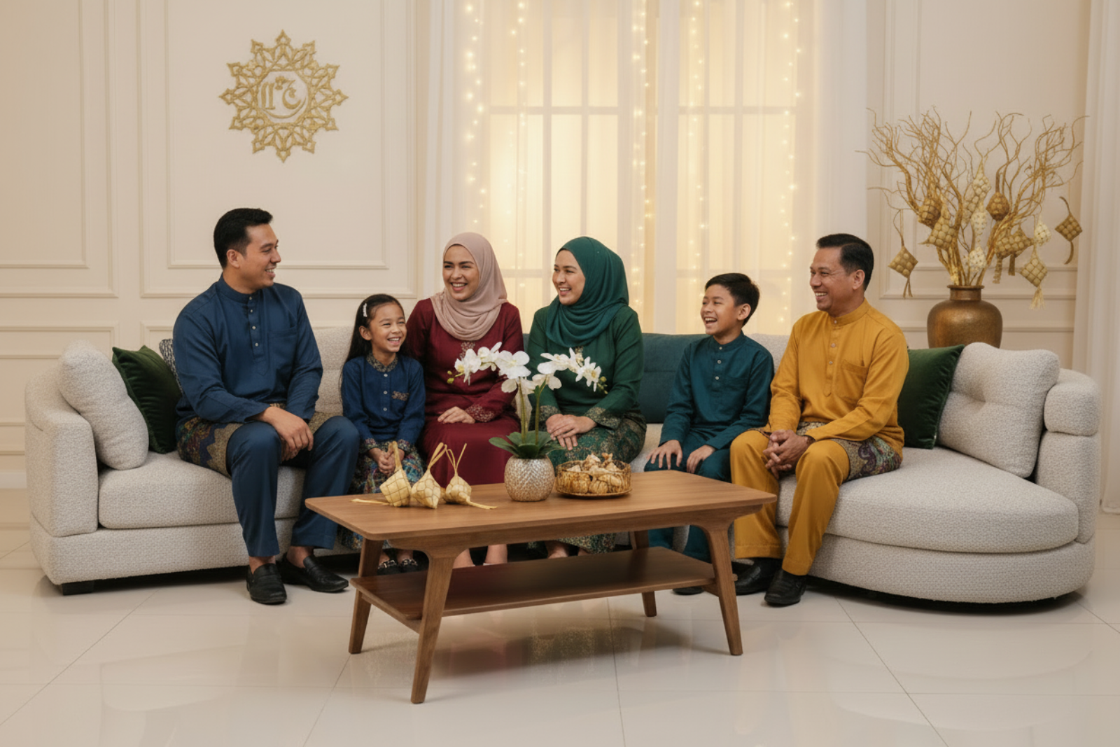 Hari Raya family lifestyle photo with sofa and coffee table