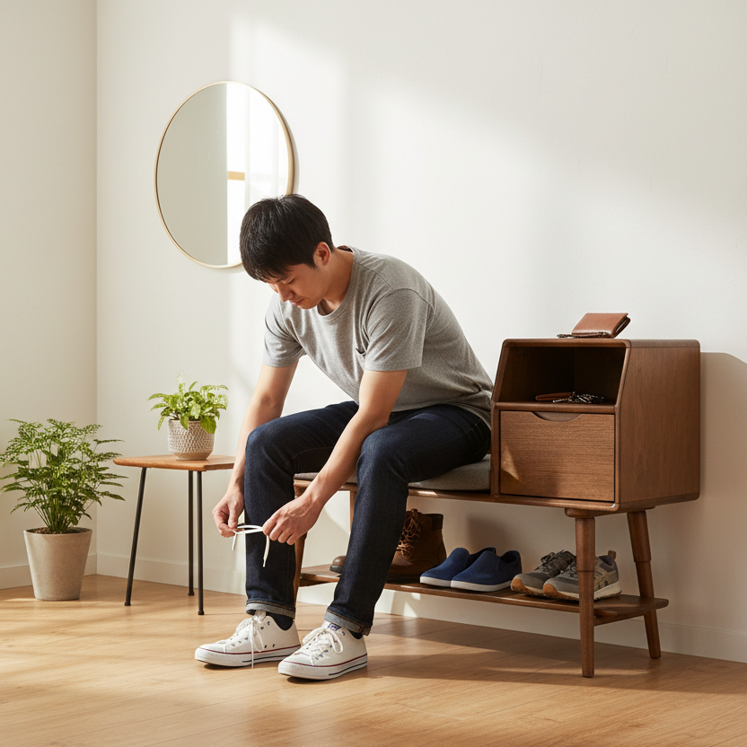 Man using shoe rack