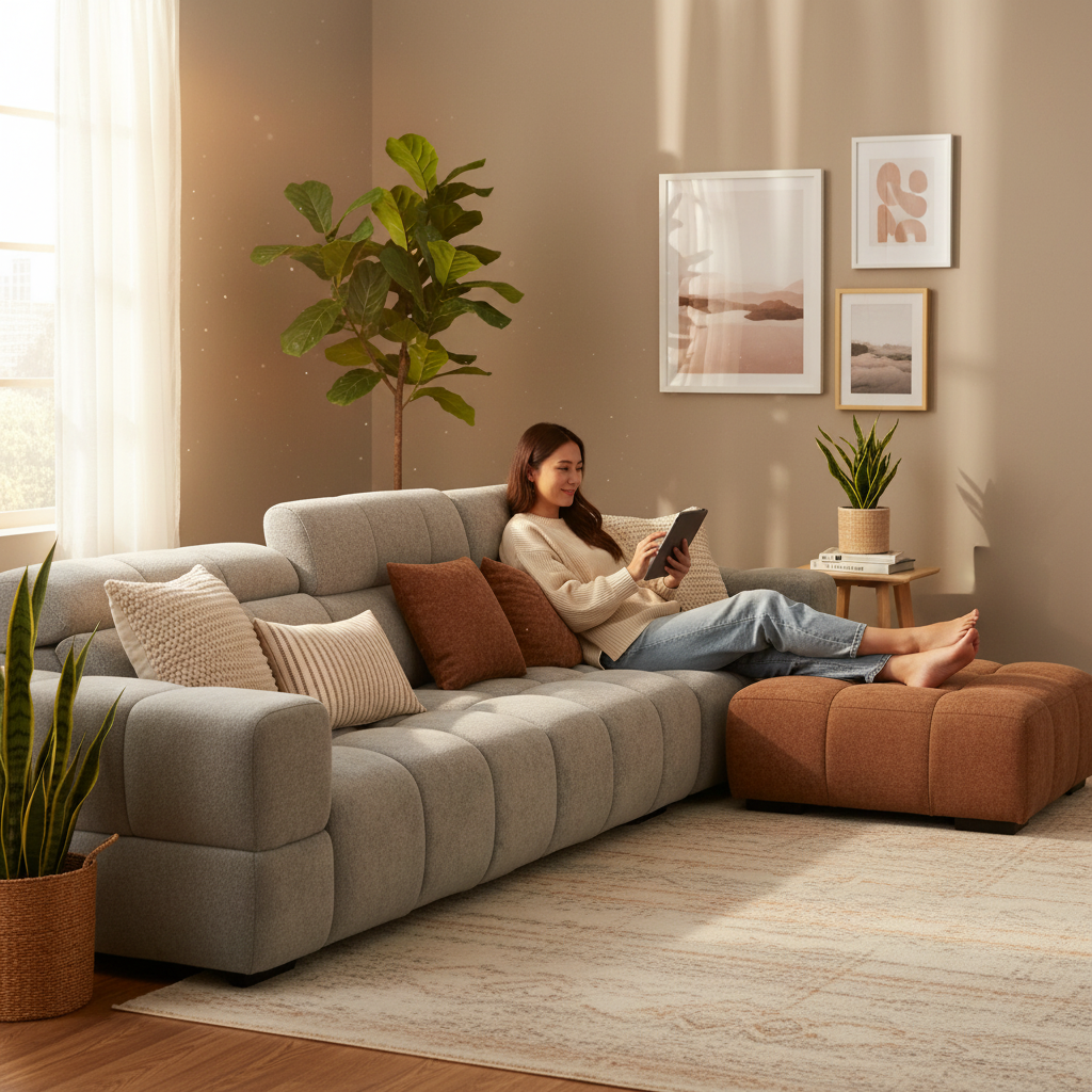 Person relaxing on sofa