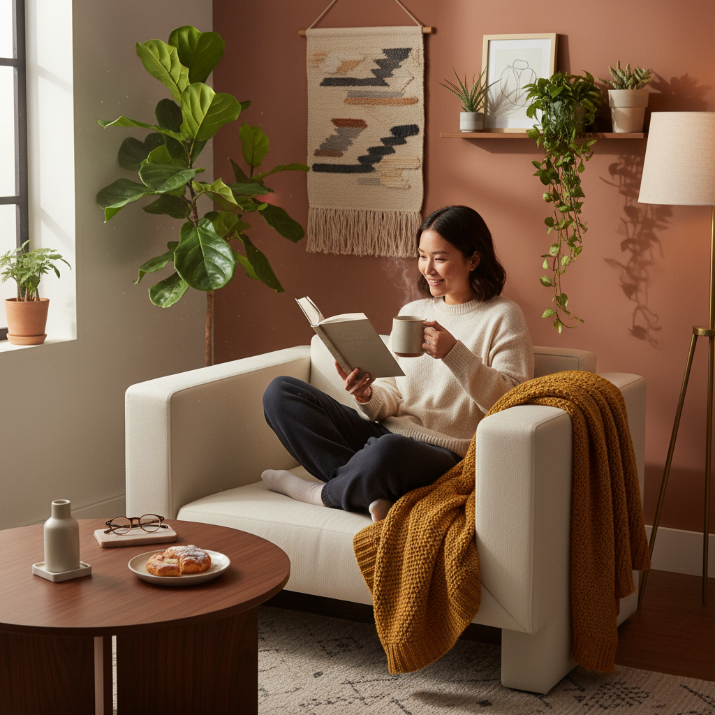 Reading in armchair