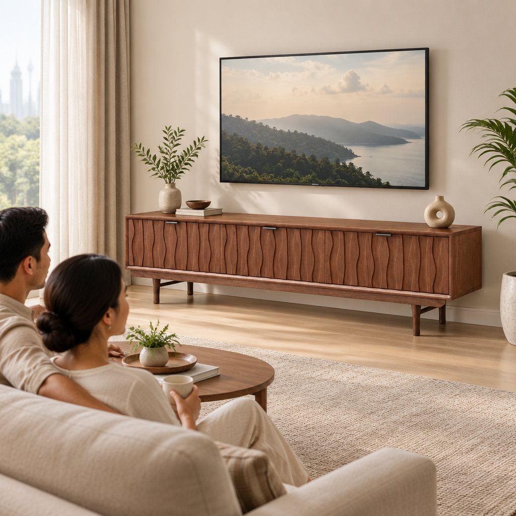 Square lifestyle image of the AFRAIN MK 2050 TV cabinet