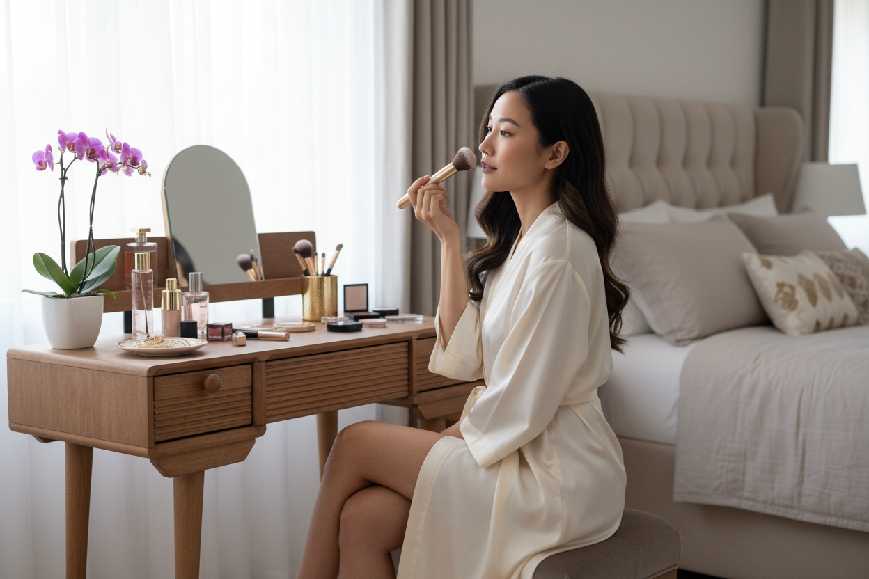 Woman at dressing table
